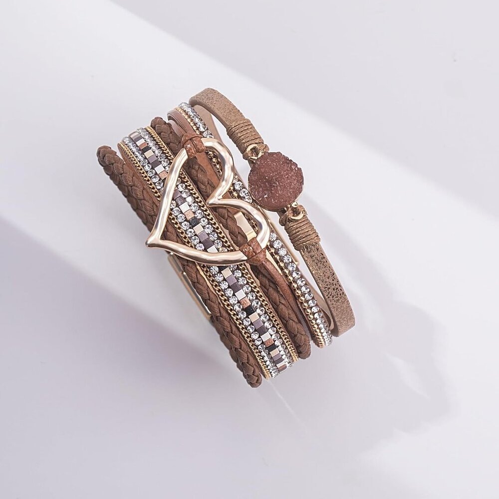 Heart Leather Wrap Bracelets Stackable Boho Cuff … - image 7